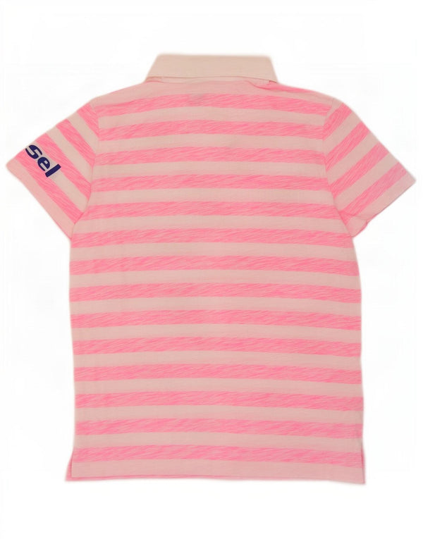 Polo grafica da donna Diesel UK 16 grande cotone a righe rosa
