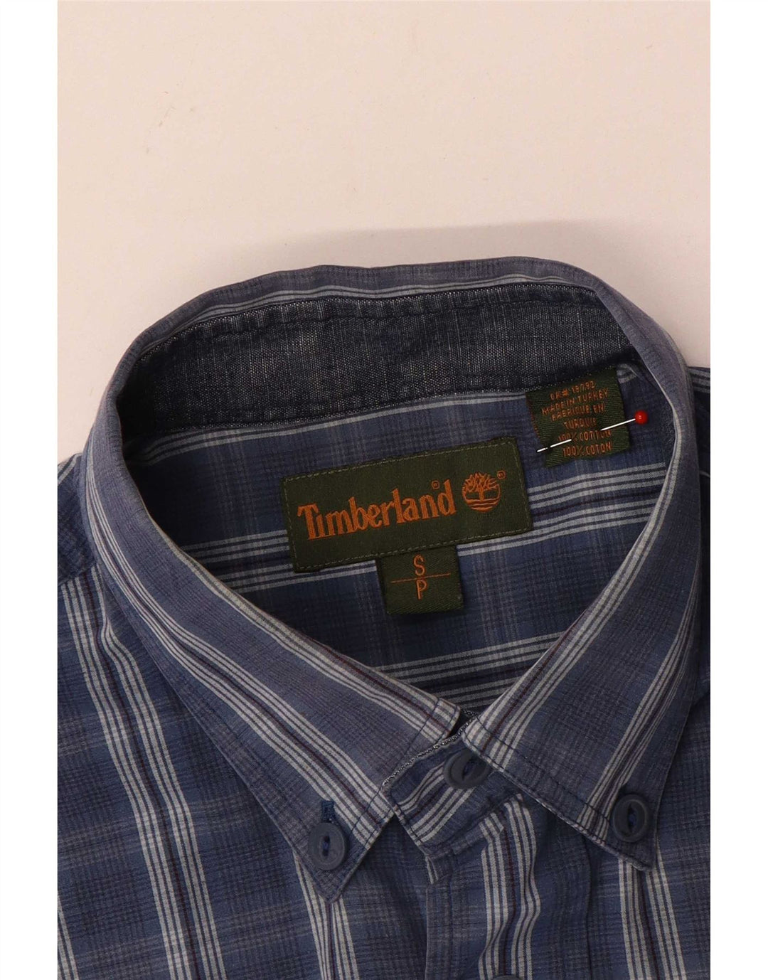 Camicia a maniche corte da uomo Timberland in cotone a quadri blu piccolo
