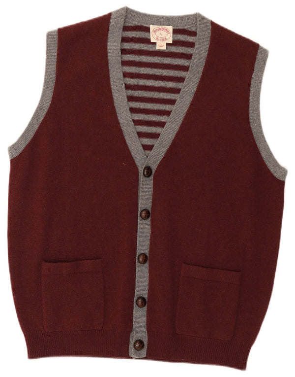 Maglione cardigan senza maniche da uomo Brooks Brothers, a righe bordeaux grandi