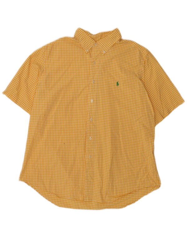 Ralph Lauren Mens Short Sleeve Classic Fit Shirt XL Yellow Gingham Cotton