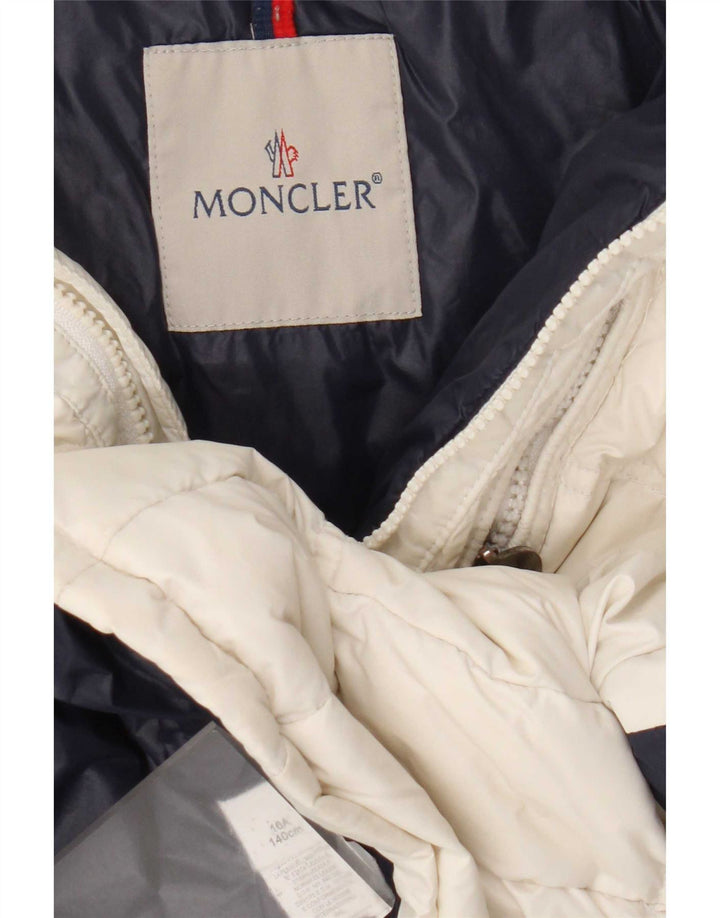 Giacca imbottita con grafica Moncler per ragazze 9-10 anni in poliammide color block bianco