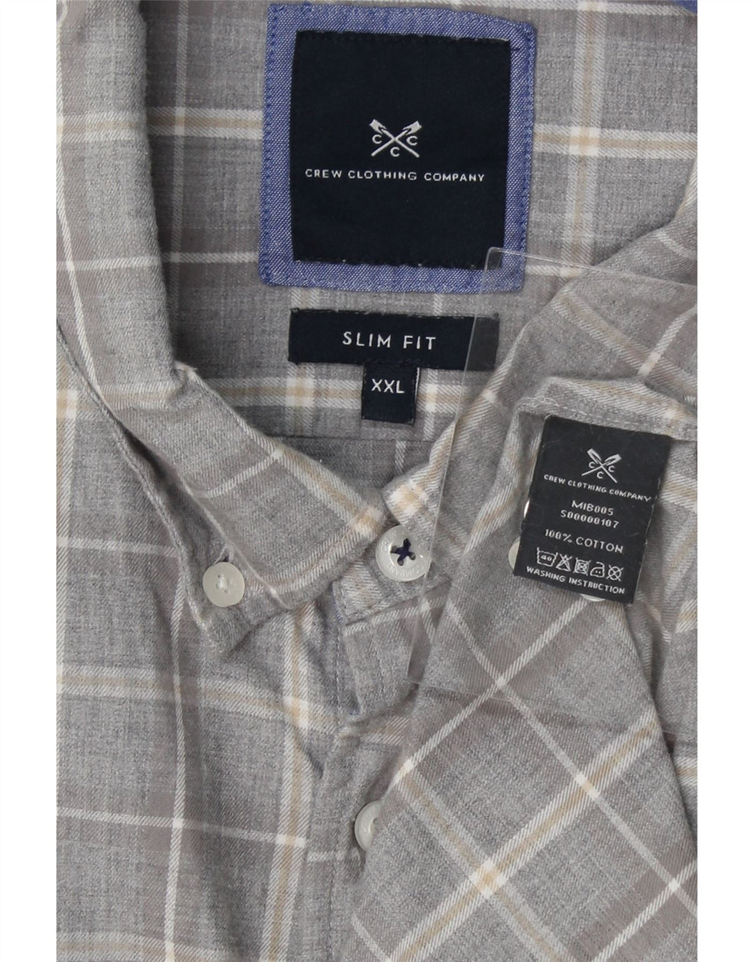 CREW CLOTHING Mens Slim Fit Shirt 2XL Grey Check Cotton Vintage Crew Clothing and Second-Hand Crew Clothing from Messina Hembry 