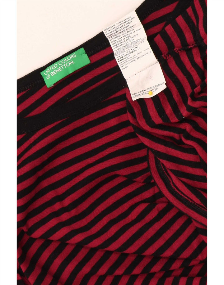 Top da donna Benetton manica 3/4 UK 12 cotone a righe rosse medie