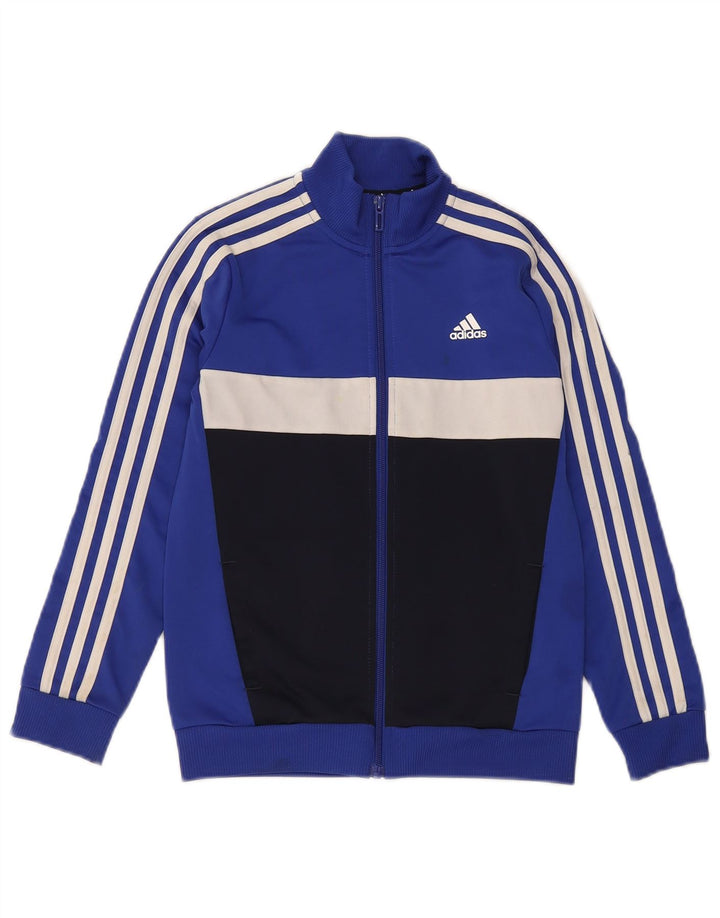 ADIDAS Boys Tracksuit Top Jacket 9-10 Years Blue Colourblock Polyester