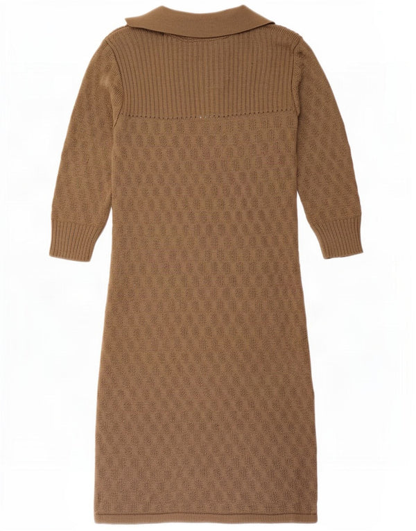 Topshop Abito maglione da donna con maniche a 3/4 UK 10 Piccolo acrilico beige