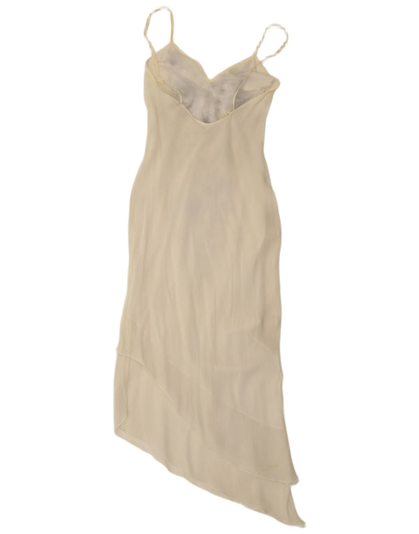 Abito lungo asimmetrico da donna vintage UK 12 medio bianco sporco floreale