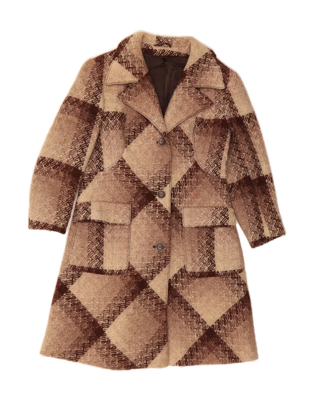VINTAGE Womens Overcoat UK 8 Small Brown Check Vintage Vintage and Second-Hand Vintage from Messina Hembry 