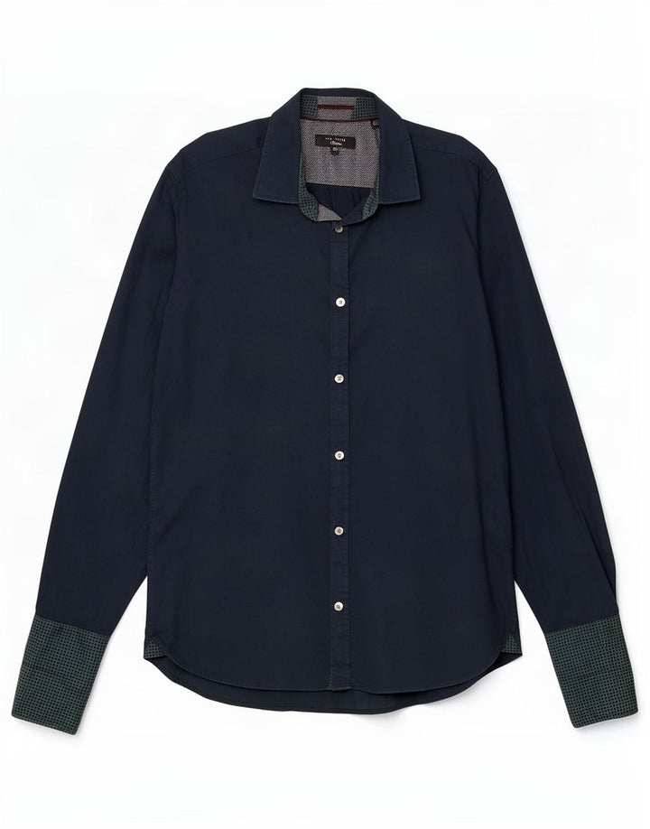 Camicia formale da uomo Ted Baker taglia 15,5 media blu navy maculato