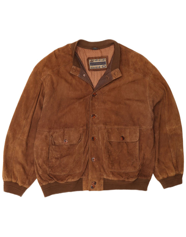 Autentico giubbotto bomber in pelle scamosciata da uomo UK 44 2XL in pelle marrone