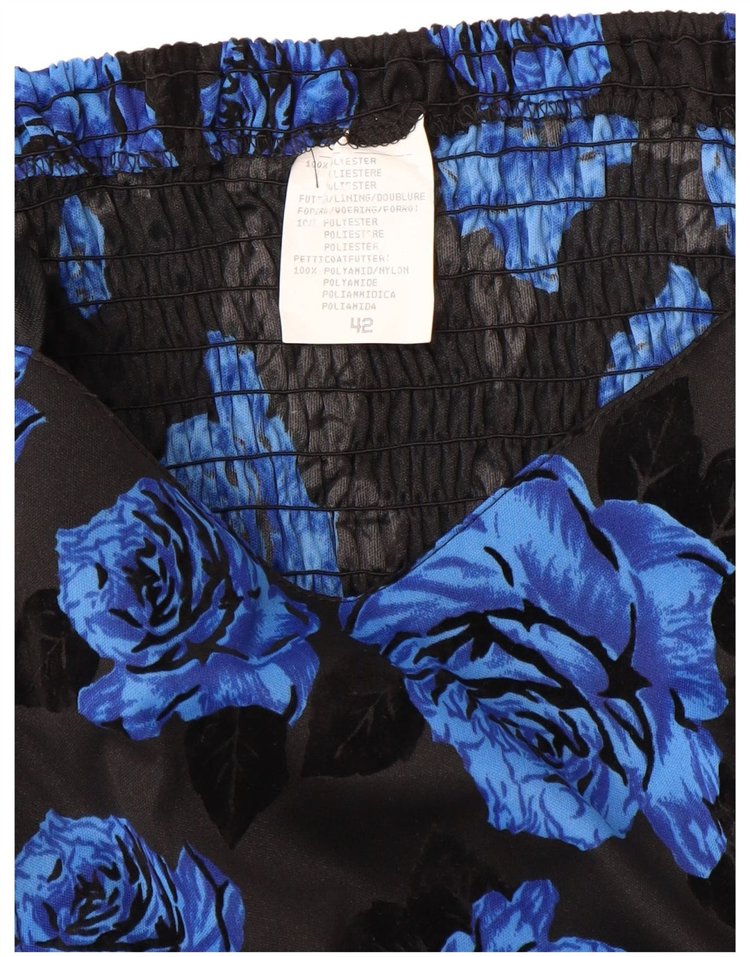 Abito da donna a trapezio senza maniche VINTAGE IT 42 Poliestere floreale blu medio