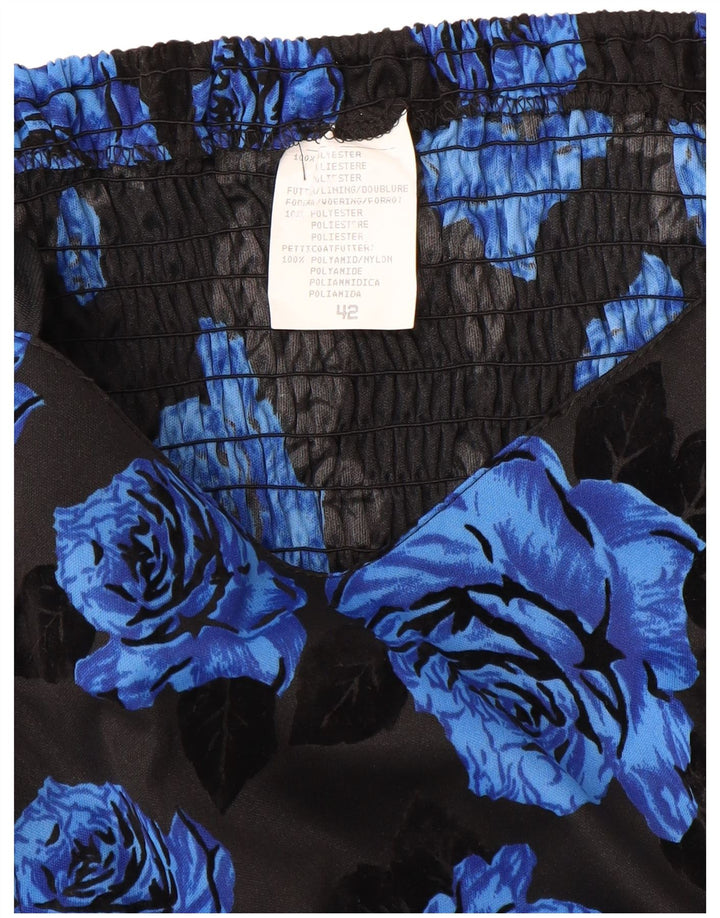 Abito da donna a trapezio senza maniche VINTAGE IT 42 Poliestere floreale blu medio