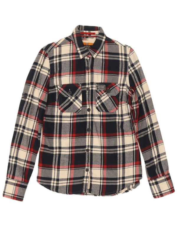 Camicia in flanella da donna Superdry UK 10 Small Blu Navy a quadri in cotone