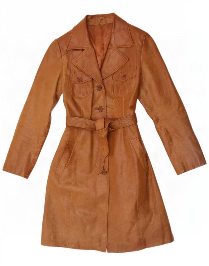 Cappotto in pelle vintage da donna IT 46 grande marrone