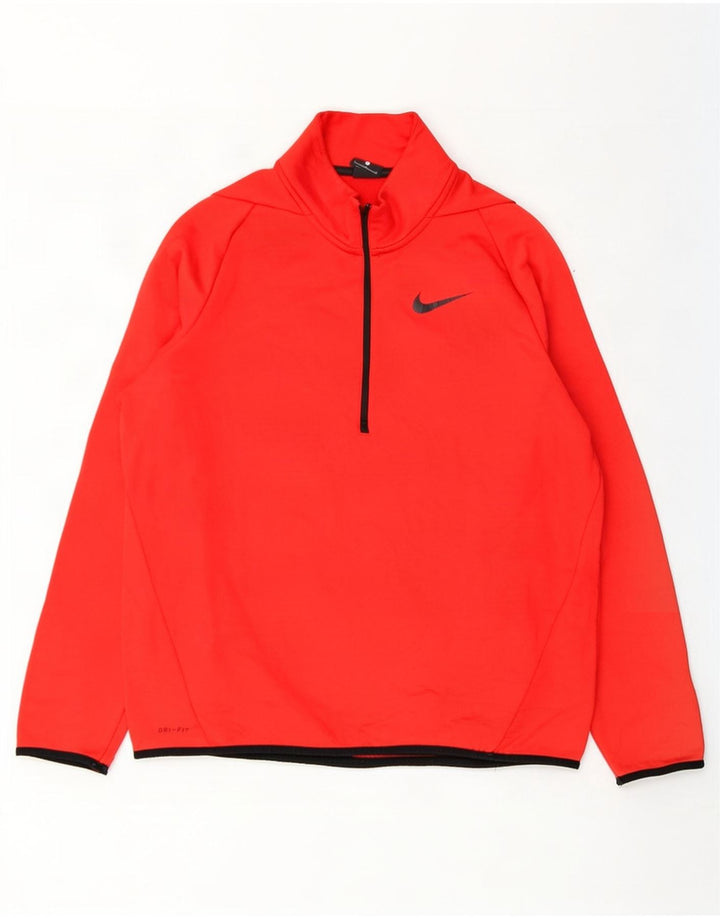 Felpa da uomo Nike Dri Fit con zip e collo, maglione, grande, rosso, in poliestere