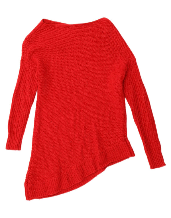 BCBGMAXAZRIA Womens Asymmetric Boat Neck Jumper Sweater UK 6 XS Red