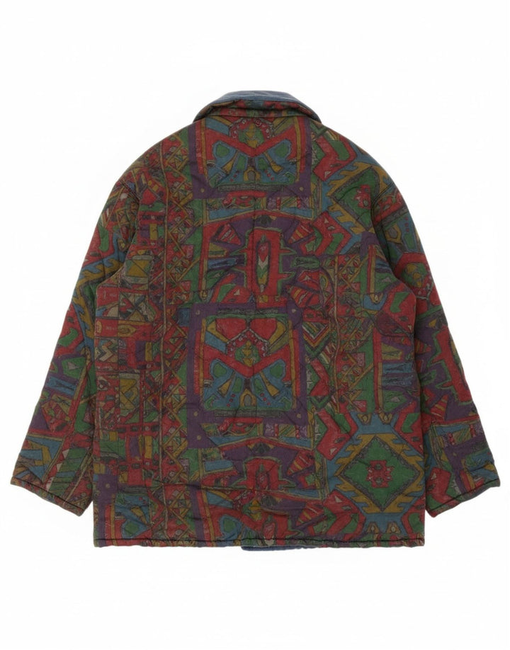 Giacca imbottita reversibile da uomo vintage UK 40 Grande motivo geometrico multicolore