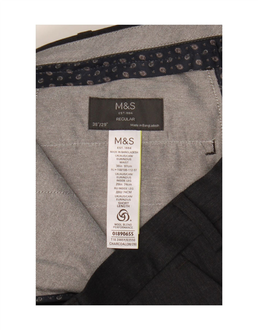 Pantaloni da abito regolari da uomo Marks & Spencer W38 L29 poliestere grigio