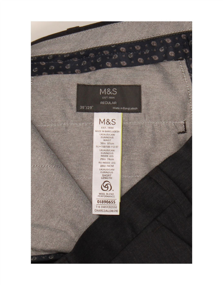 Pantaloni da abito regolari da uomo Marks & Spencer W38 L29 poliestere grigio