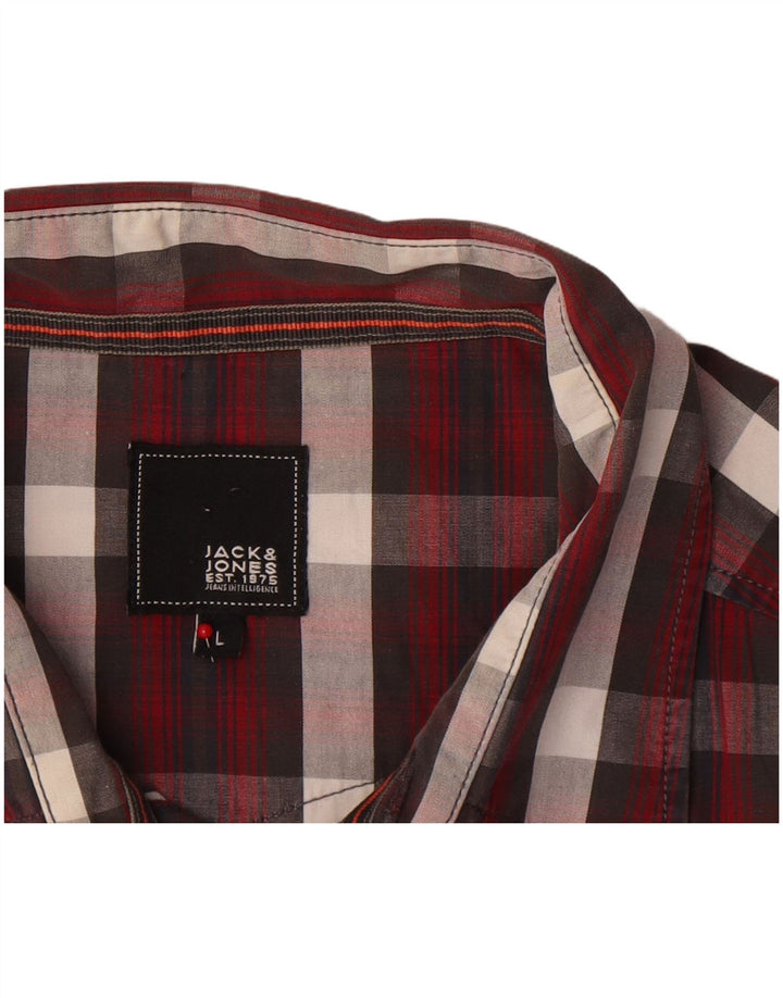Camicia da uomo Jack & Jones grande in cotone a quadri bordeaux
