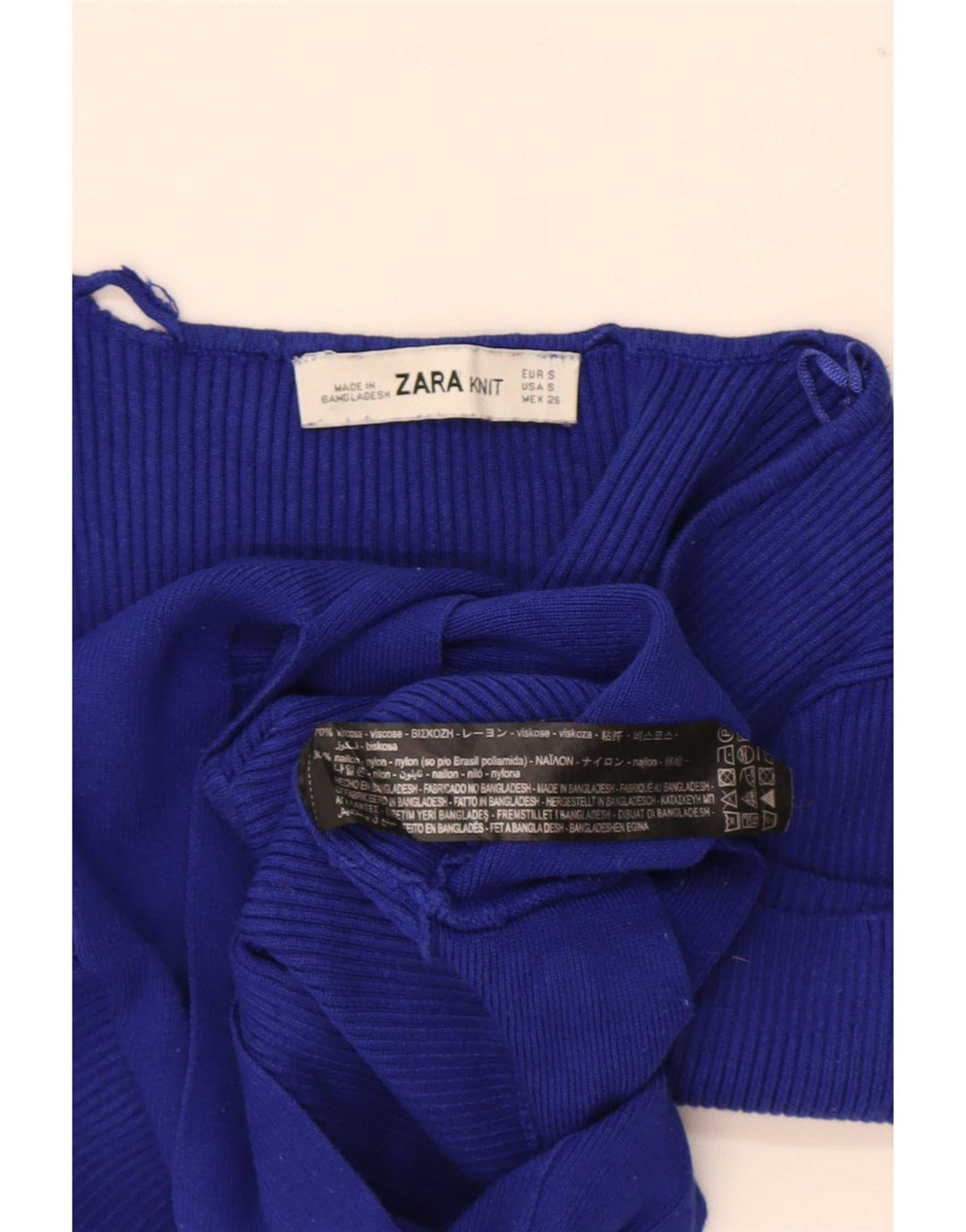 Top corto da donna Zara UK 8 piccolo in viscosa blu