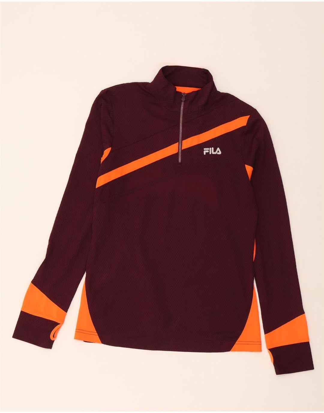 FILA Womens Pullover Tracksuit Top UK 10 Small Burgundy Colourblock Vintage Fila and Second-Hand Fila from Messina Hembry 