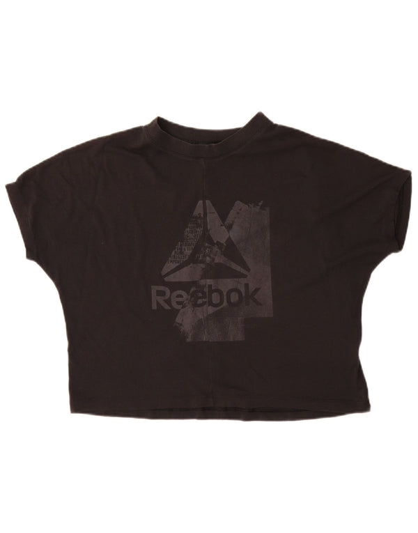 T-shirt grafica oversize corta Reebok da donna UK 8/10 piccola in cotone nero