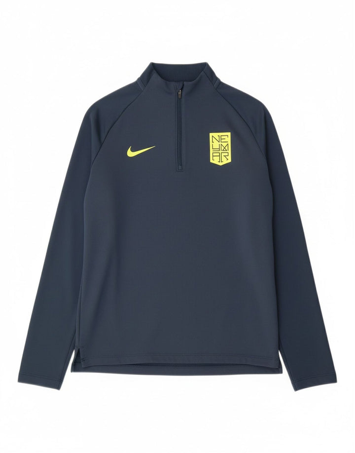 NIKE Boys Graphic Graphic Top Long Sleeve 12-13 Years Large Navy Blue