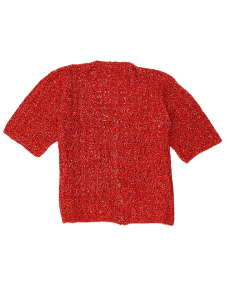 Maglione cardigan a maniche corte da donna vintage UK 14 rosso medio