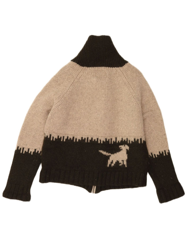 Barbour Womens Crop Graphic Cardigan Sweater UK 18 XL Beige Wool