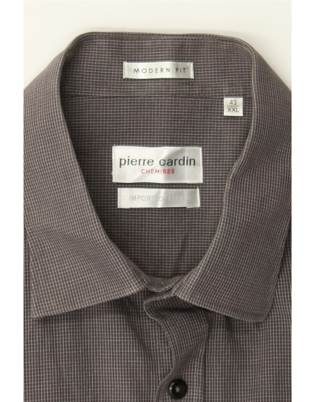 PIERRE CARDIN Mens Modern Fit Shirt Size 43 2XL Grey Gingham Cotton Vintage Pierre Cardin and Second-Hand Pierre Cardin from Messina Hembry 