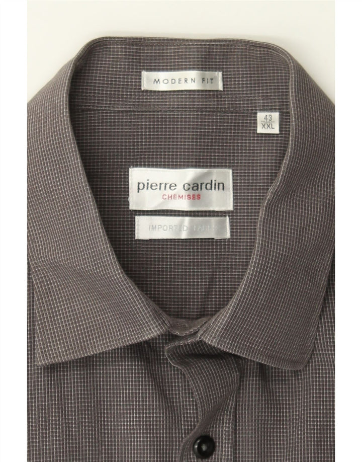 PIERRE CARDIN Mens Modern Fit Shirt Size 43 2XL Grey Gingham Cotton Vintage Pierre Cardin and Second-Hand Pierre Cardin from Messina Hembry 