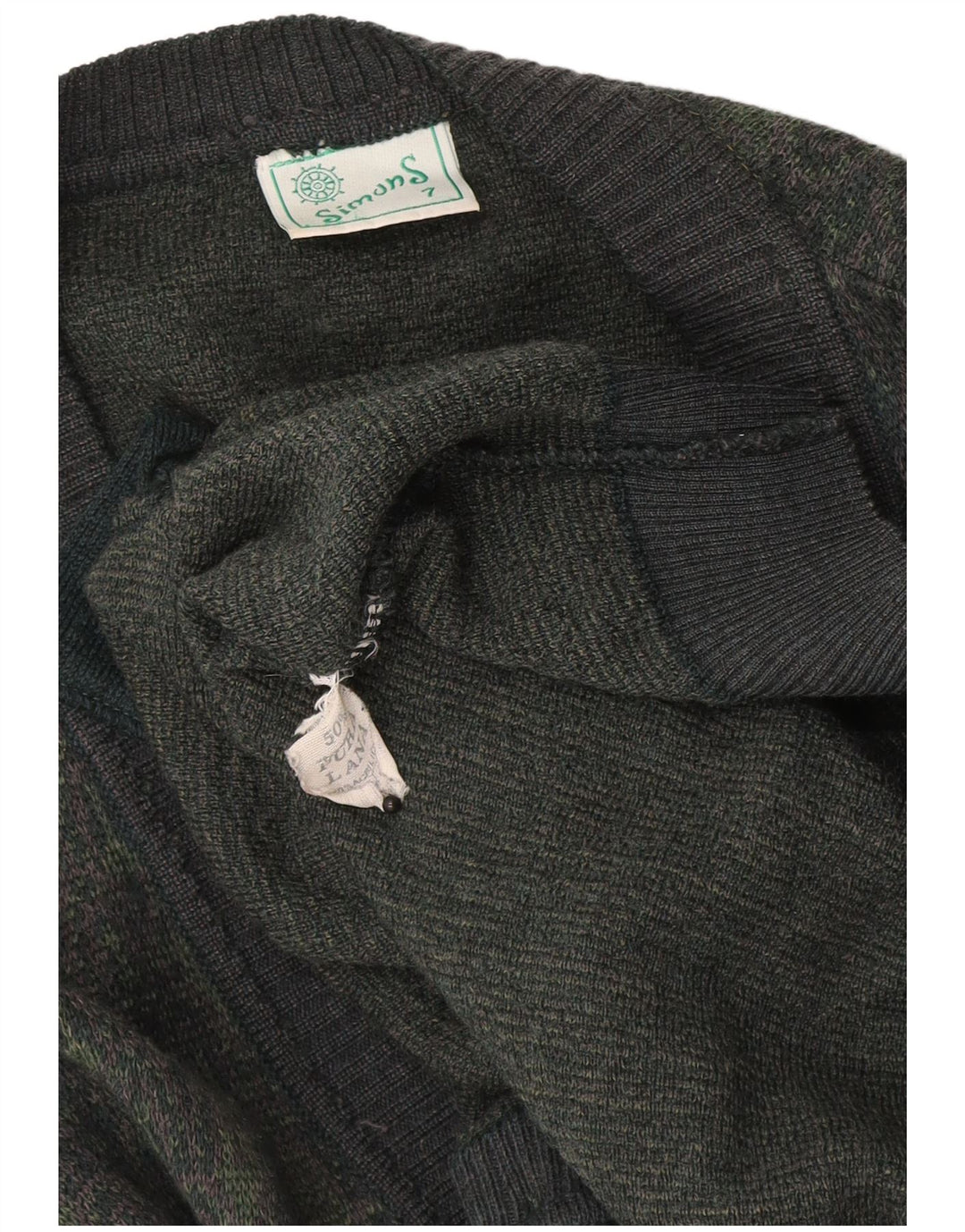 Maglione cardigan da uomo vintage grande lana geometrica kaki
