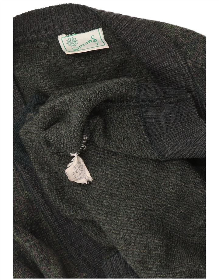 Maglione cardigan da uomo vintage grande lana geometrica kaki