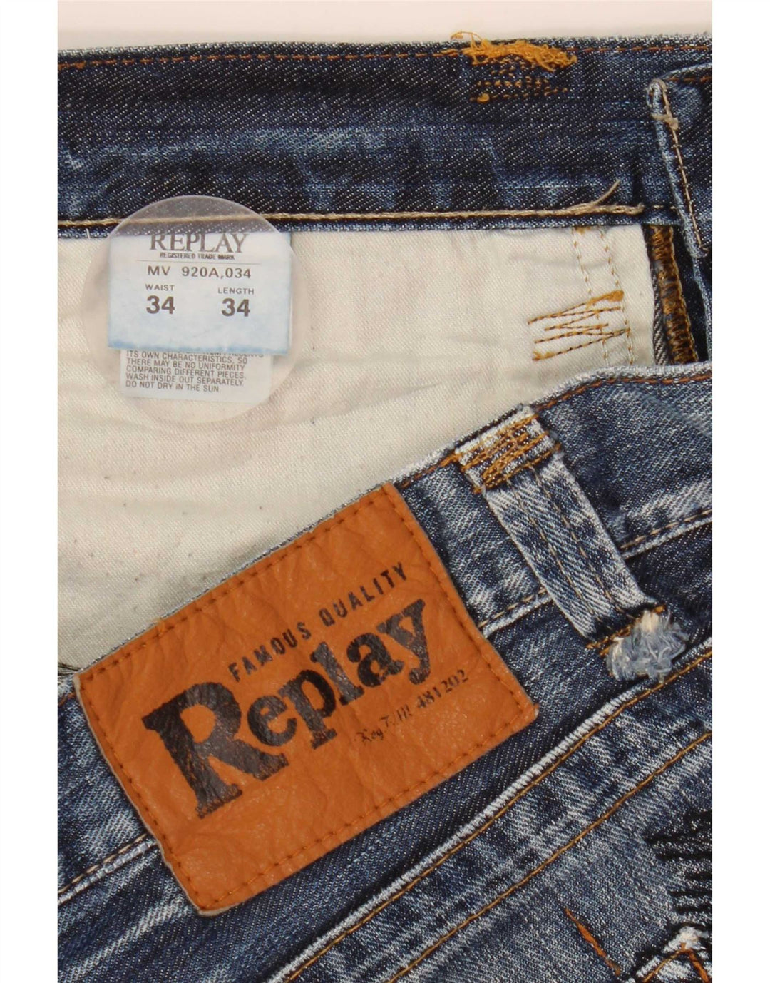 Pantaloncini di jeans da uomo Replay W34 Large in cotone blu