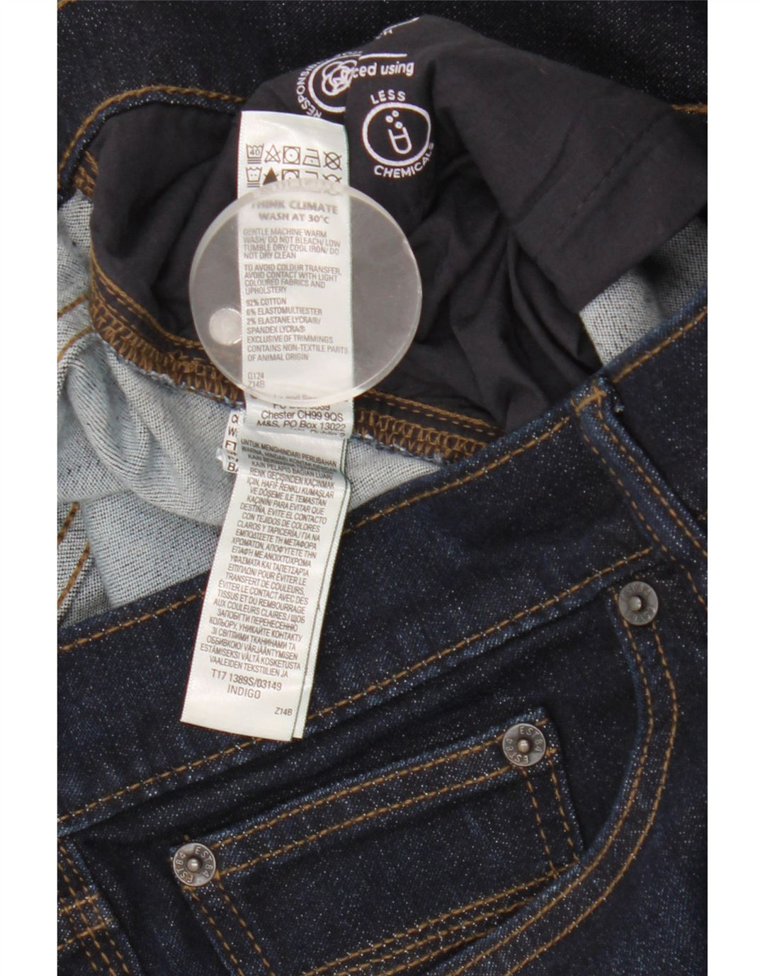 Jeans slim da uomo Marks & Spencer W38 L29 cotone blu navy