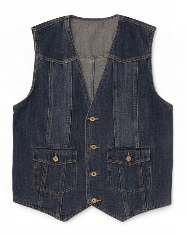 Gilet vintage da uomo in denim IT 52 grande in cotone blu