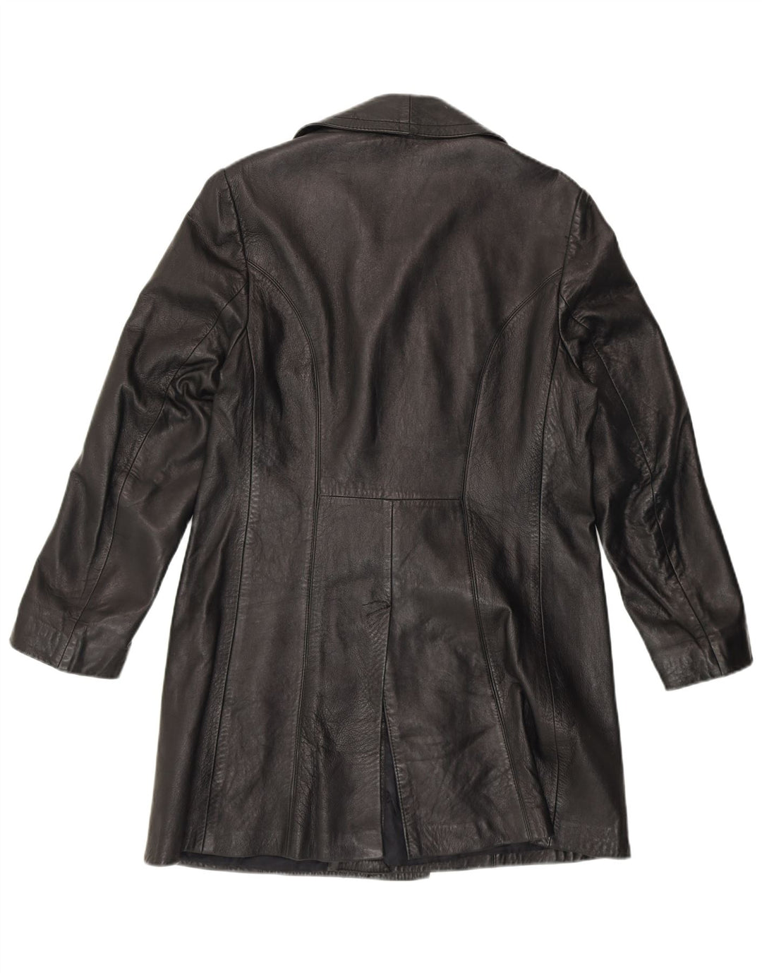 Cappotto in pelle doppio petto da donna VINTAGE UK 14 medio nero