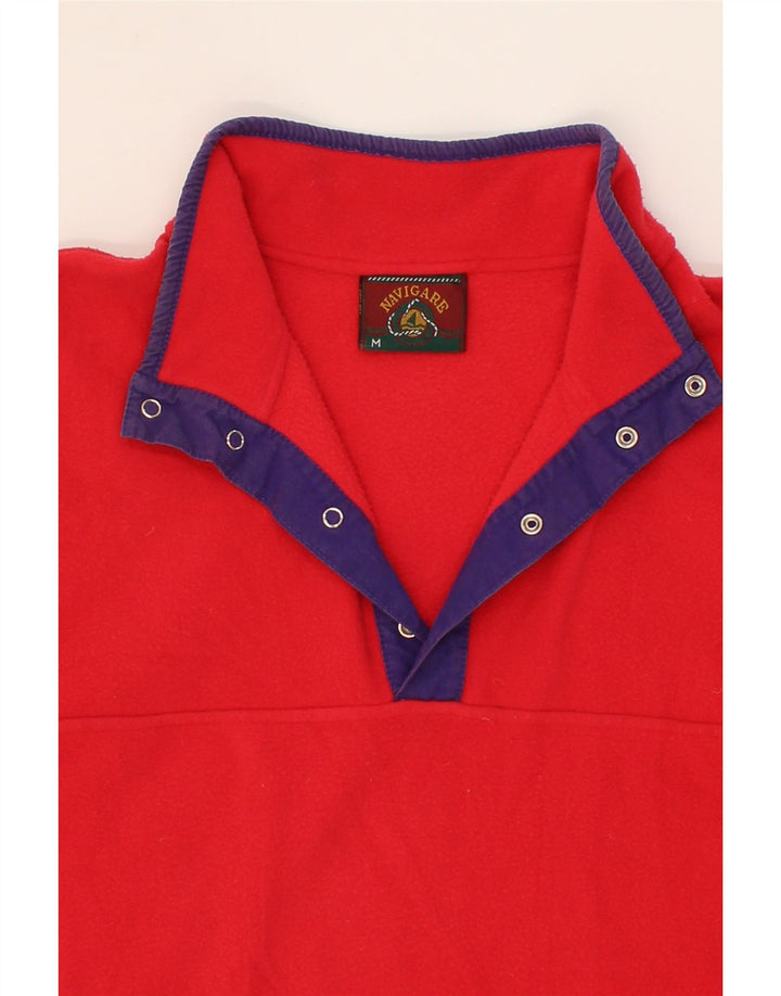 NAVIGARE Mens Button Neck Fleece Jumper Medium Red Polyester Vintage Navigare and Second-Hand Navigare from Messina Hembry 