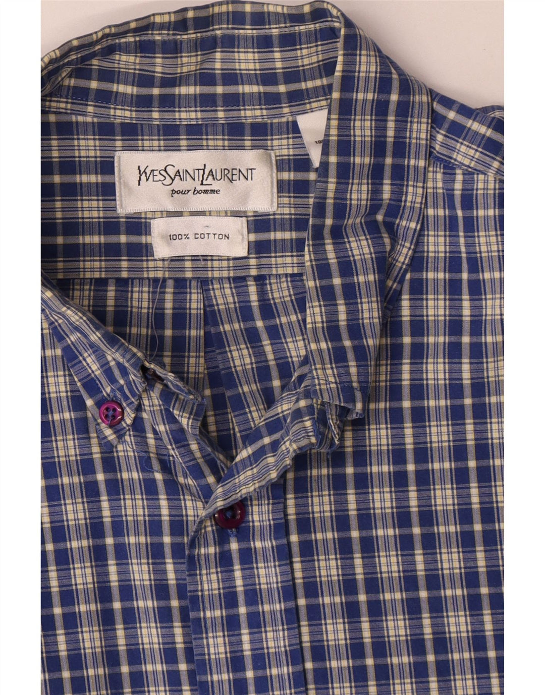 Camicia da uomo Yves Saint Laurent in cotone a quadri blu grandi