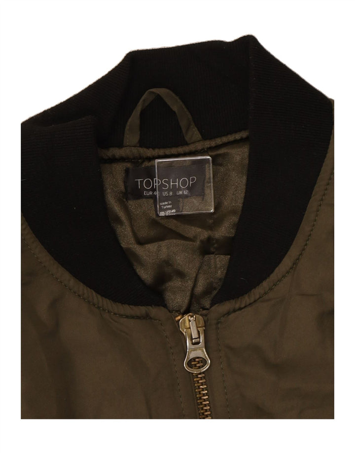 TOPSHOP Womens Bomber Jacket UK 12 Medium Green Colourblock Polyester Vintage Topshop and Second-Hand Topshop from Messina Hembry 