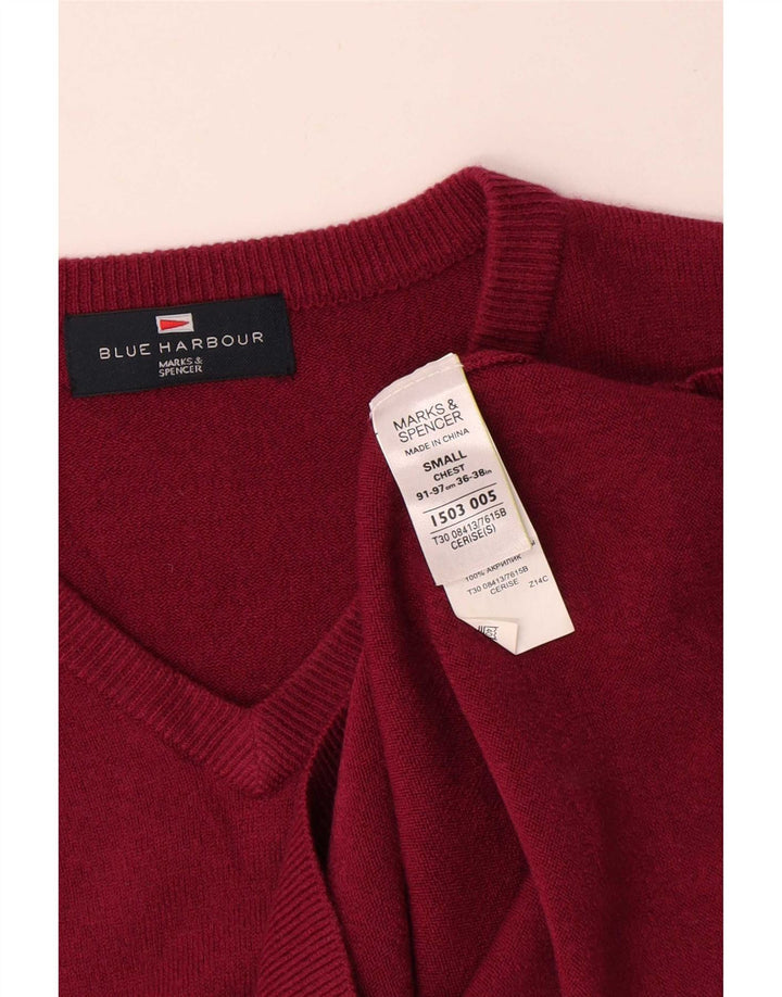 Maglione da uomo con scollo a V blu Harbour Marks & Spencer piccolo acrilico rosso