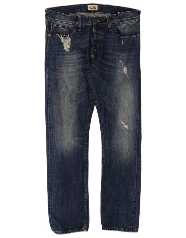 Jeans dritti invecchiati da uomo Tommy Hilfiger W32 L30 cotone blu navy