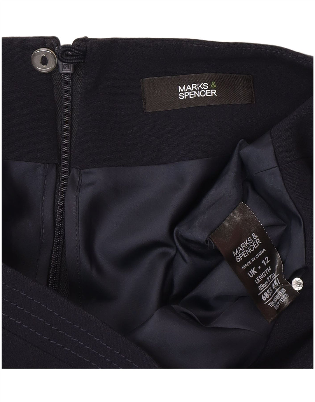 Gonna a tubino da donna Marks & Spencer UK 12 media W30 poliestere blu navy