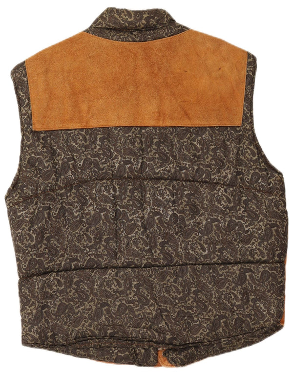 Gilet imbottito da uomo in pelle scamosciata VINTAGE IT 54 2XL Pelle Paisley marrone