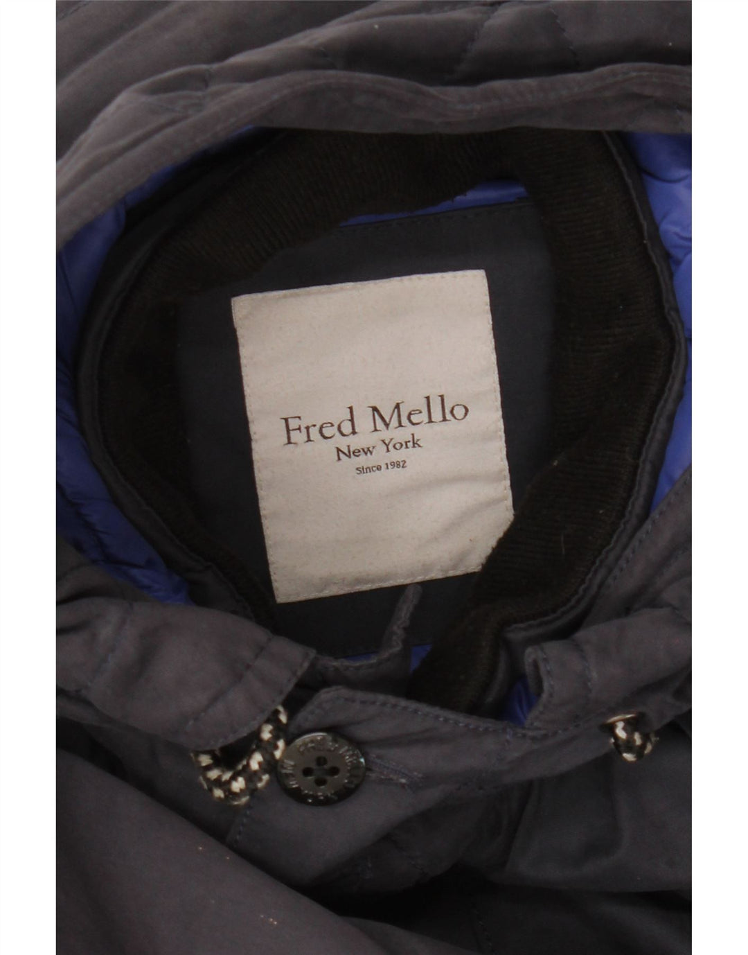 Giacca Parka con cappuccio da uomo Fred Mello UK 36 Small Blu Navy Cotone