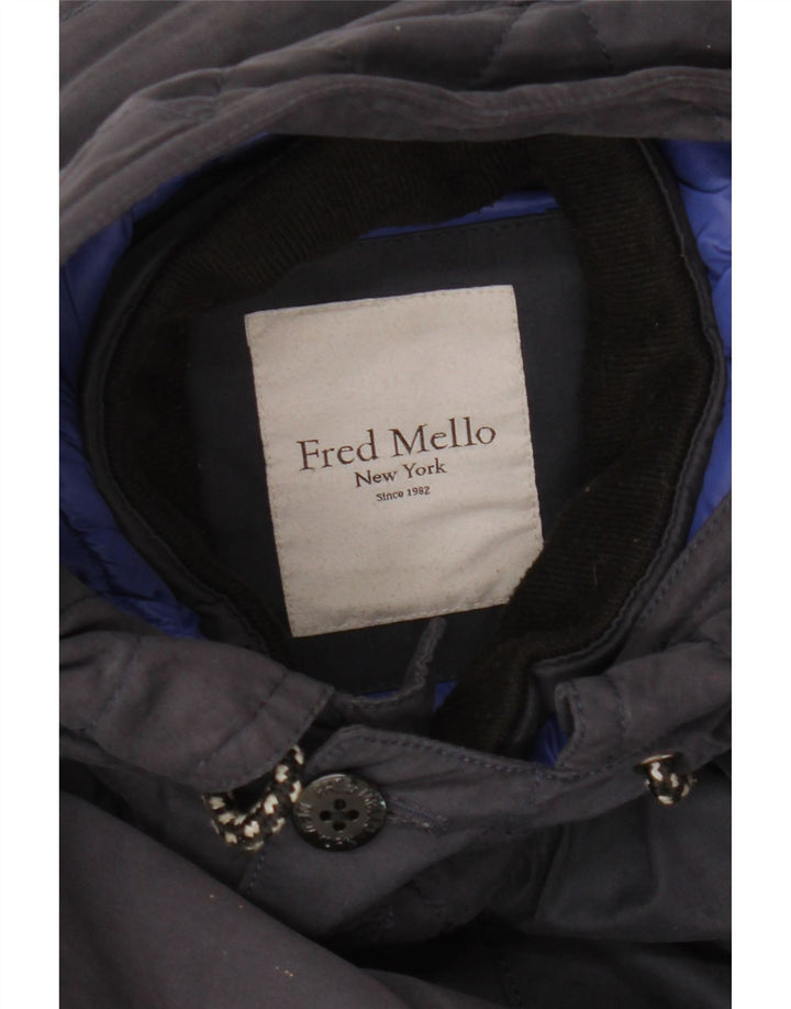 Giacca Parka con cappuccio da uomo Fred Mello UK 36 Small Blu Navy Cotone