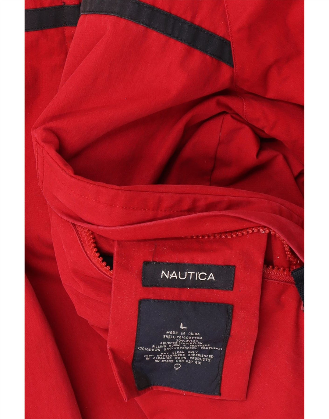 NAUTICA Giacca imbottita reversibile da uomo con cappuccio UK 40 Large Rosso Colorblock