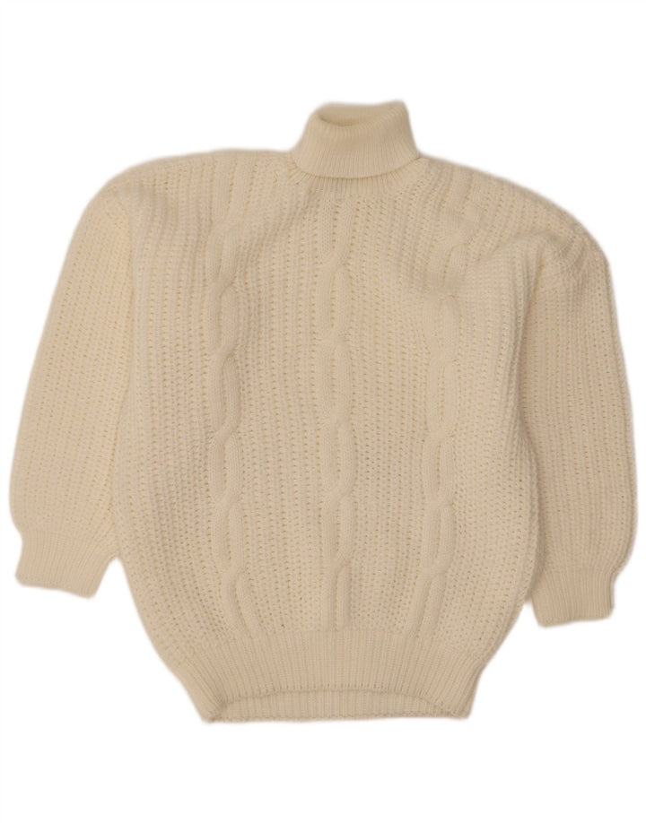 Maglione maglione vintage da uomo con collo alto XL bianco