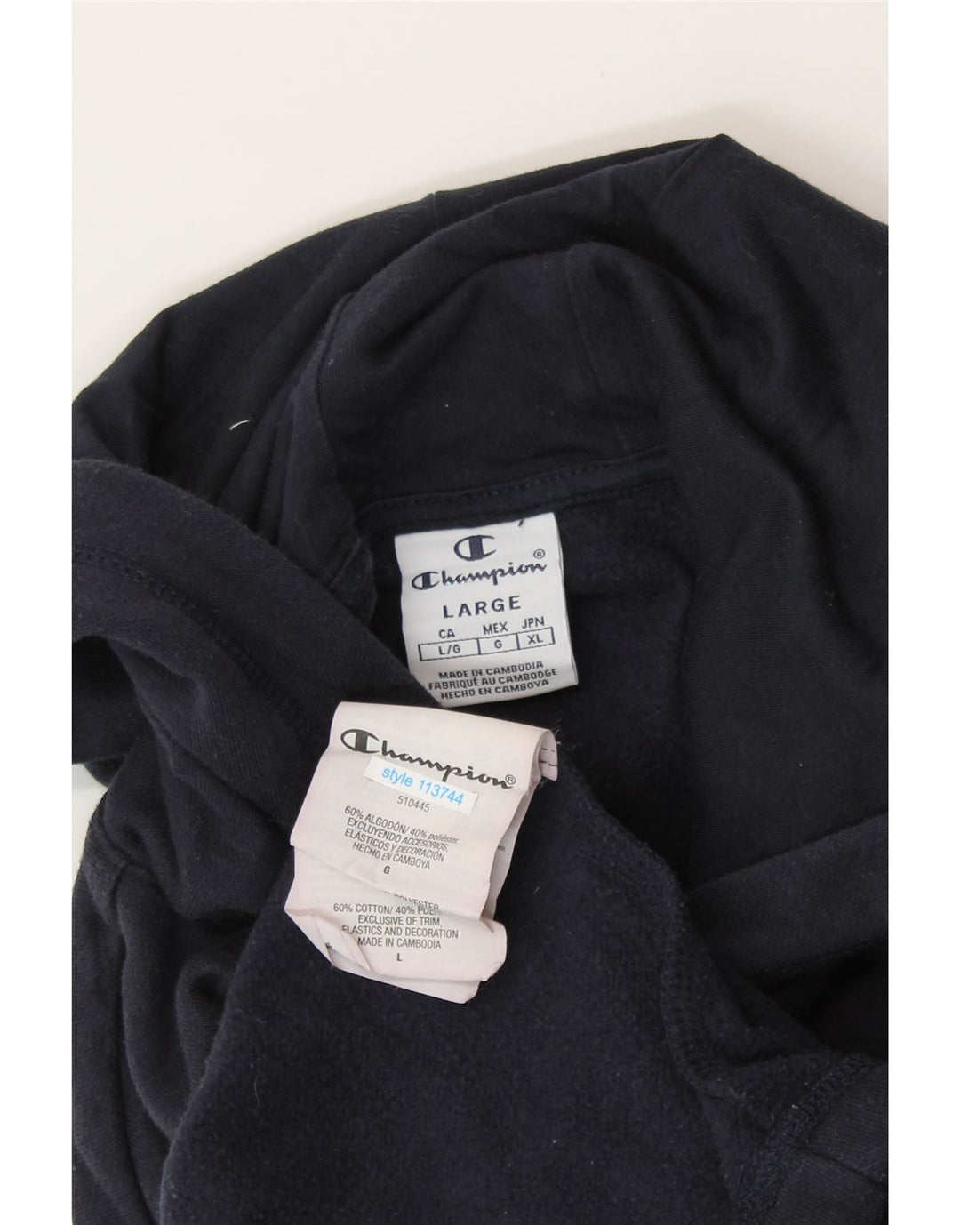 Maglione con cappuccio grafico da donna CHAMPION UK 16 Large in cotone blu navy