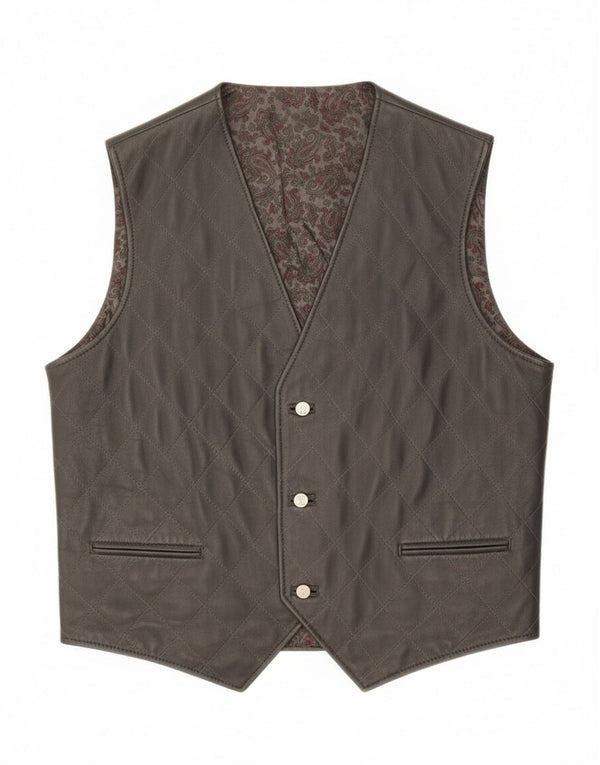 Gilet in pelle da uomo vintage grande motivo cachemire nero